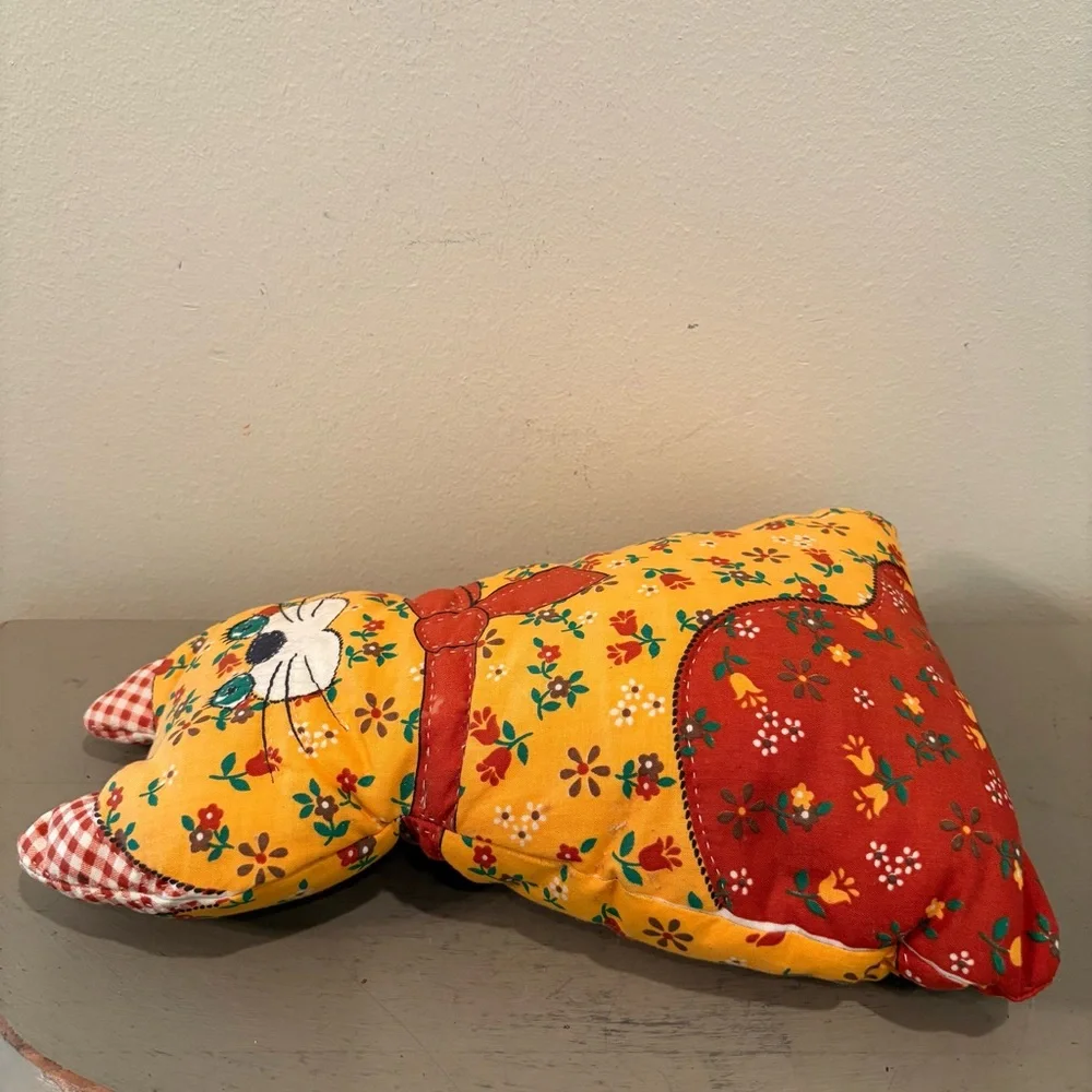 VTG Patchwork Calico Cat Folk Art Plushie